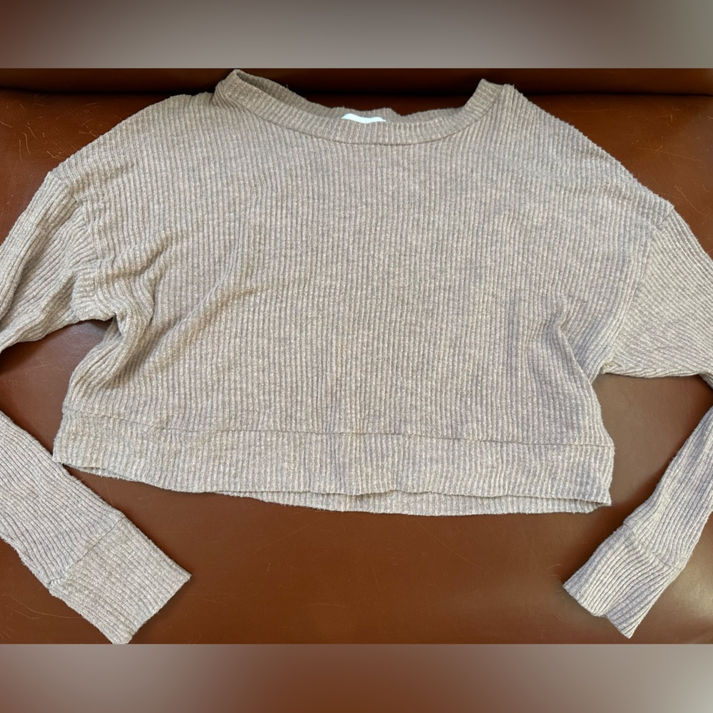 Beyond Yoga Cropped Long Sleeve ribbed knit top Sz S